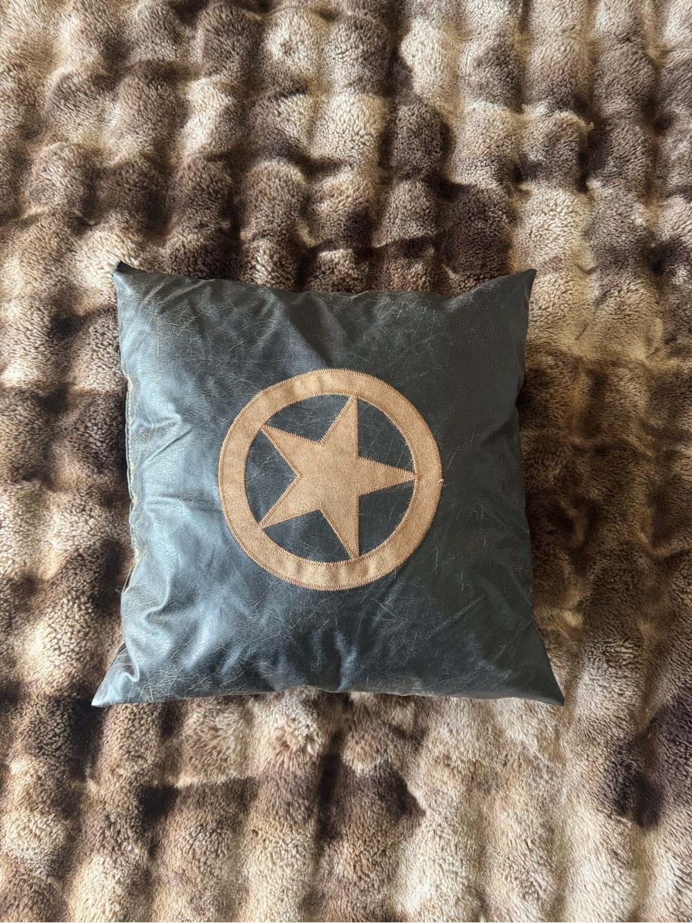Vintage Black Pillow with Tan Star Applique